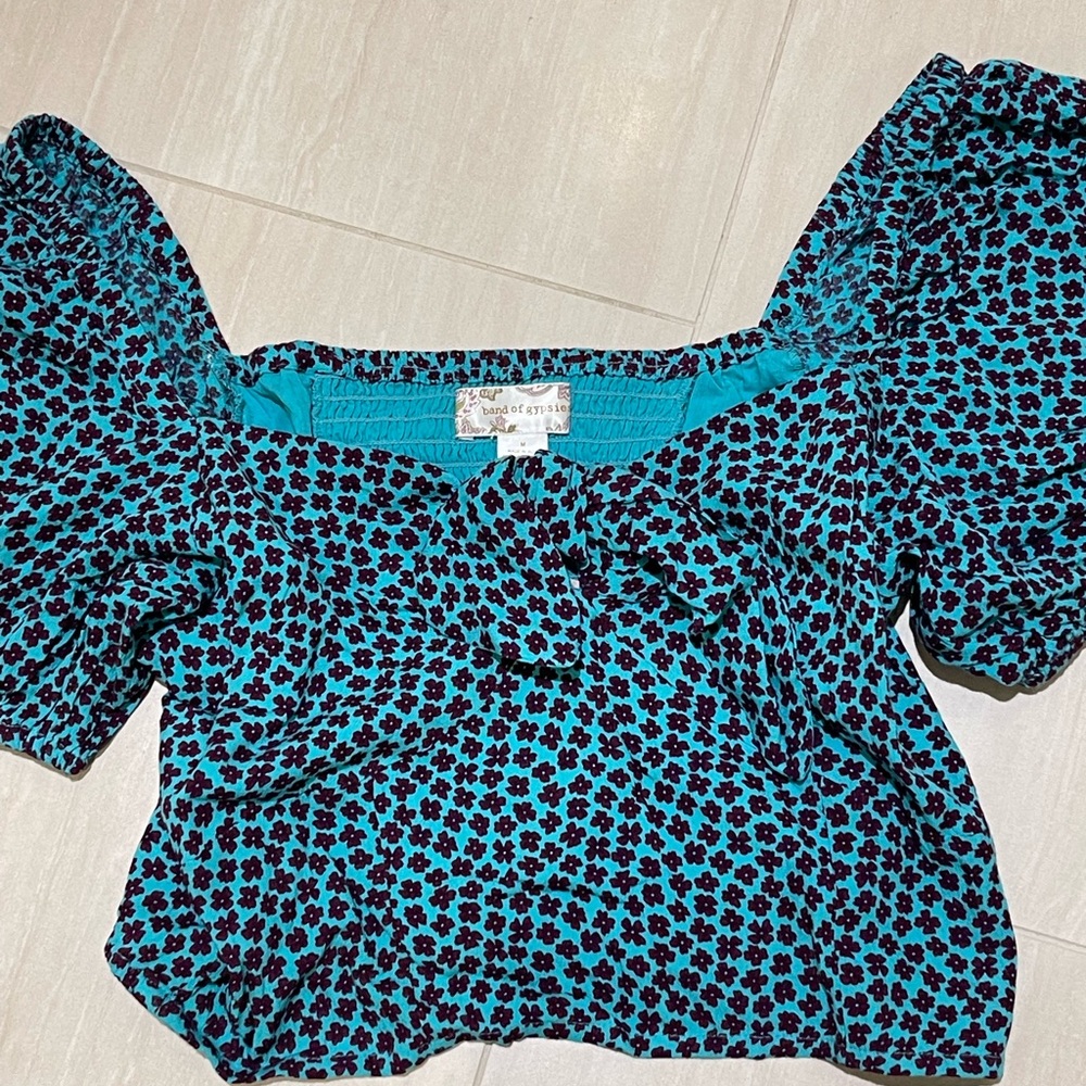 NWT Band of Gypsies Santo Domingo Floral Crop Top, Size M, Teal & Purple - Picture 3 of 5